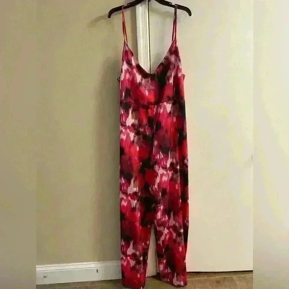 Forever 21 Foliage Print Satin Wide Leg Jumpsuit 1X NWT